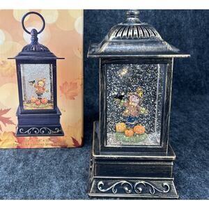 Welcome Fall Glitter Lantern Scarecrow Pumpkins 10.5" Lighted Water Globe WORKS